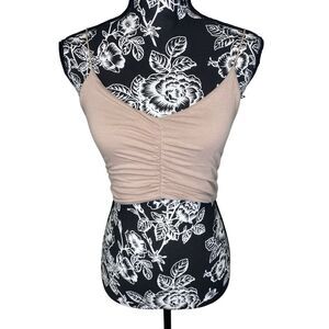 Garage Ruched Cropped Cami Tank Beige Nude Y2K Coquette Stretch Crop Top Summer